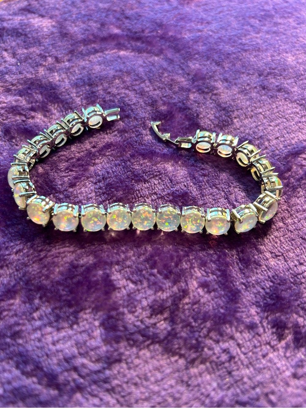 Silver Plated Lab Created Opal Tennis Bracelet - Fire Opalescent Stones